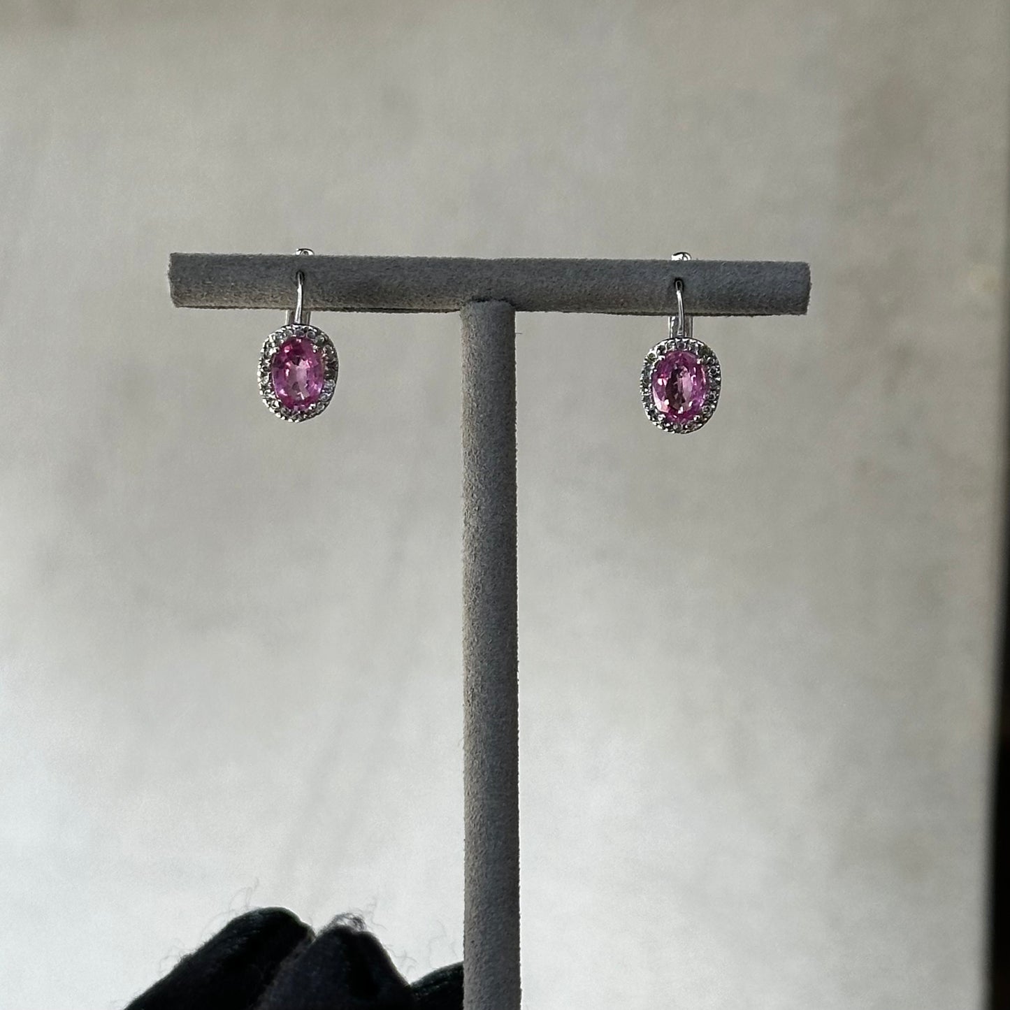 Oval Pink Sapphire Halo Diamond Earrings