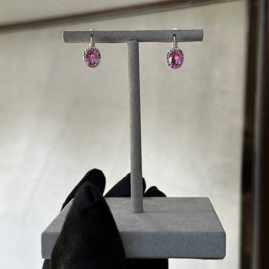 Oval Pink Sapphire Halo Diamond Earrings