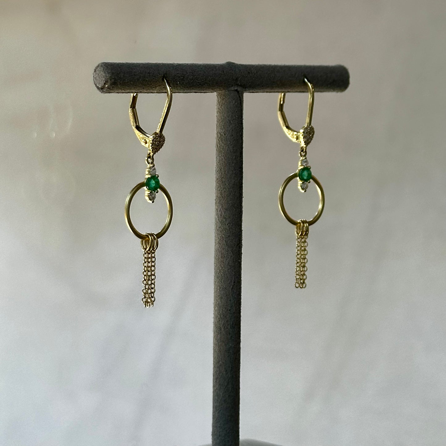 Emerald and Diamond Fancy Dangle Drop Earrings