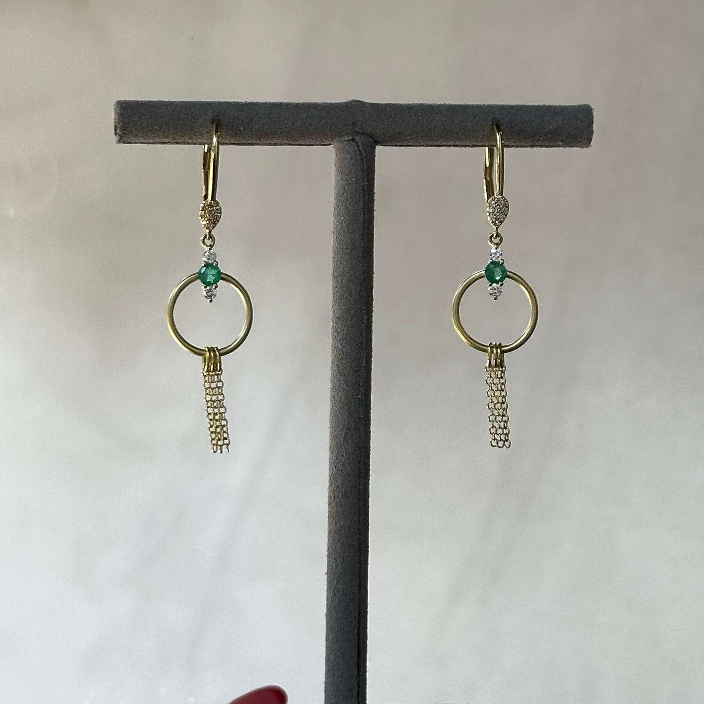 Emerald and Diamond Fancy Dangle Drop Earrings