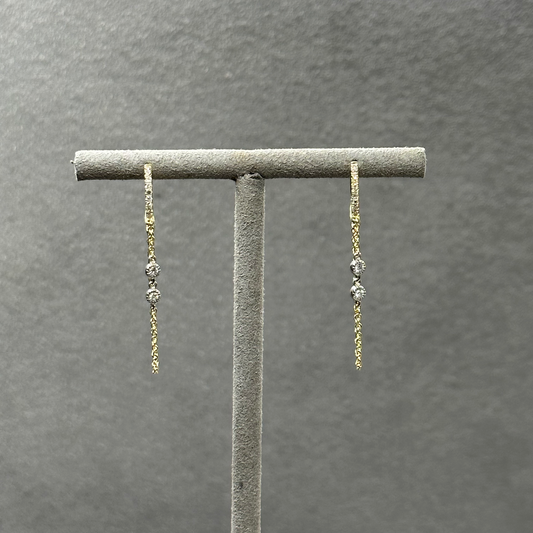 Two Tone Bezel Diamond Chain Pave Dangle Drop Earrings