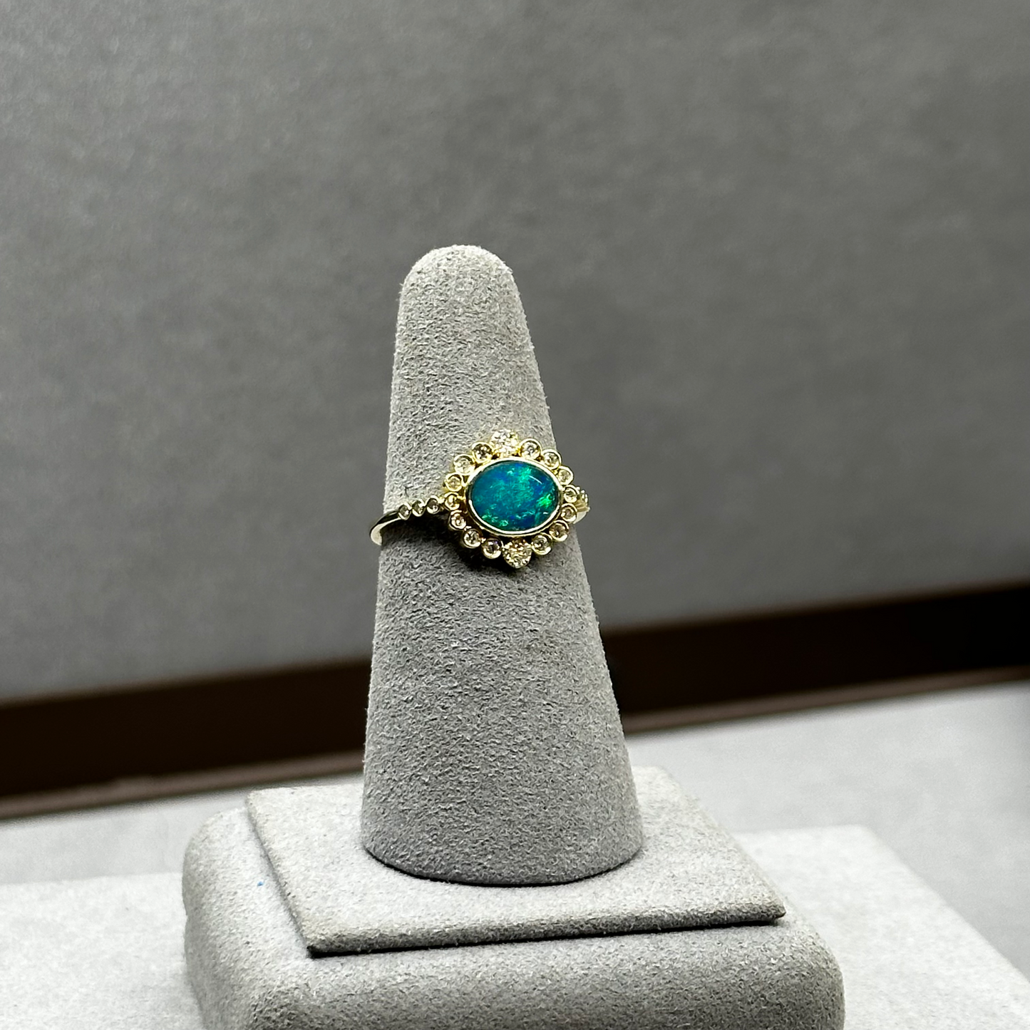 Oval Opal with Bezel Halo Diamonds Ring