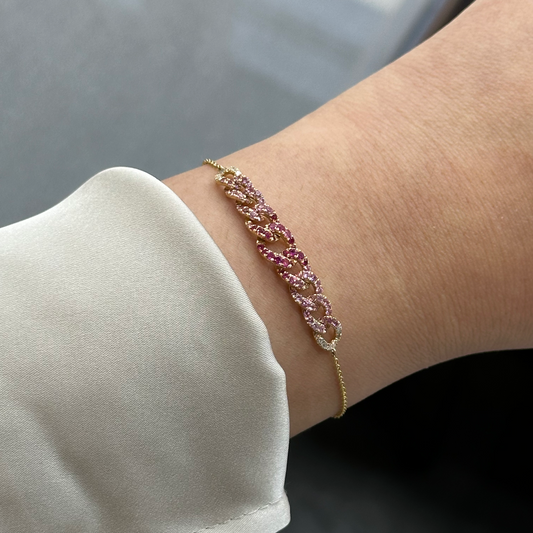 Multicolor Pink Sapphire and Diamond Link Bracelet