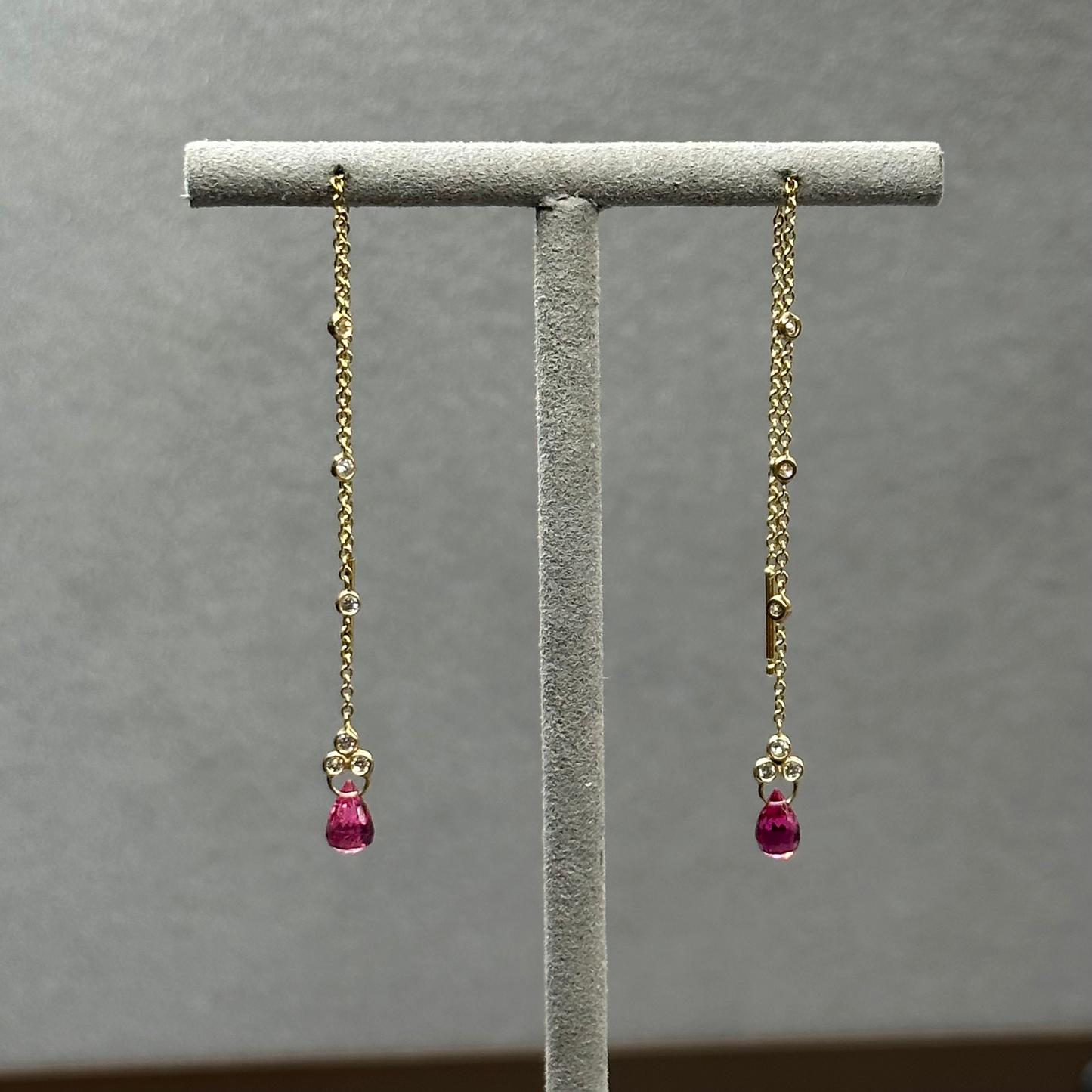 Pink Tourmaline Bead and Diamond Threader Earrings
